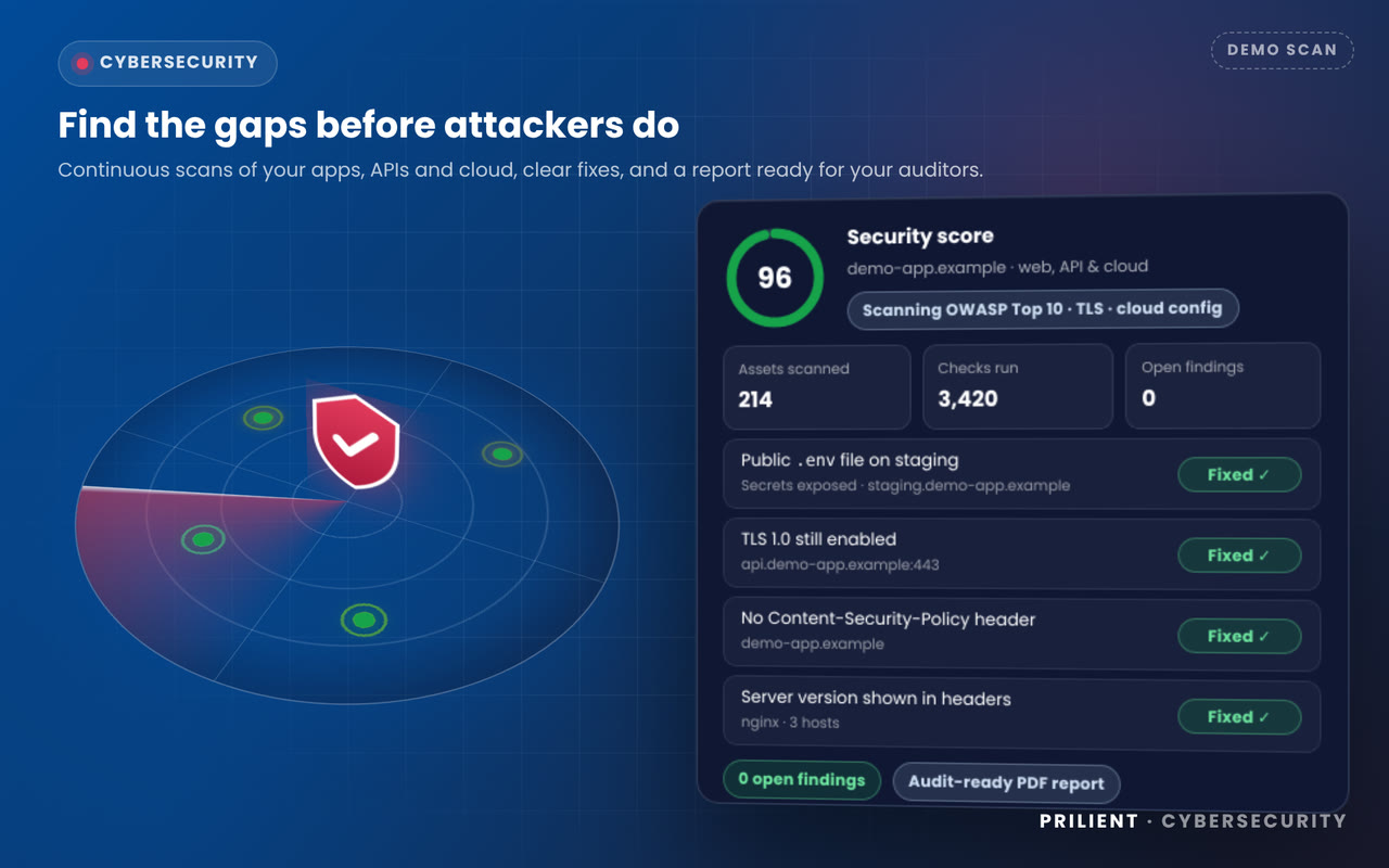 Demo: a security scan finds four issues and each one is fixed